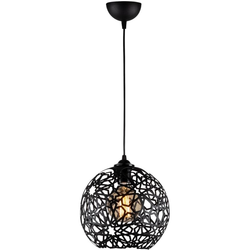 Suspension en métal noir 119 cm – Abat-jour filaire E27 Max 40 W – Diamètre 25 cm – Installation facile et réglable – Ozaia