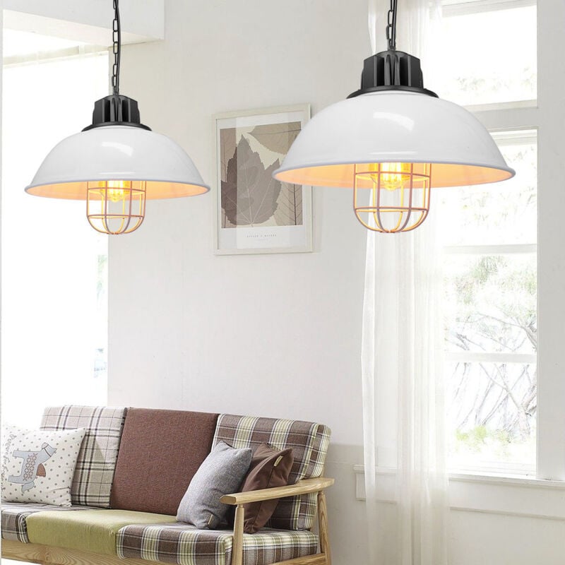 Suspension Lumianire Industrielle Blanc Lustre Abat-jour Métal Luminaire pour Salon Chambre Restaurant Café 2PCS