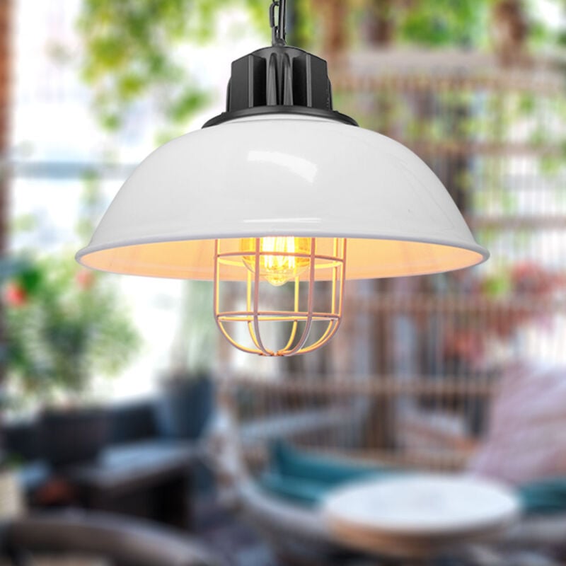 Suspension Lumianire Industrielle Blanc Lustre Abat-jour Métal Luminaire pour Salon Chambre Restaurant Café 1PCS