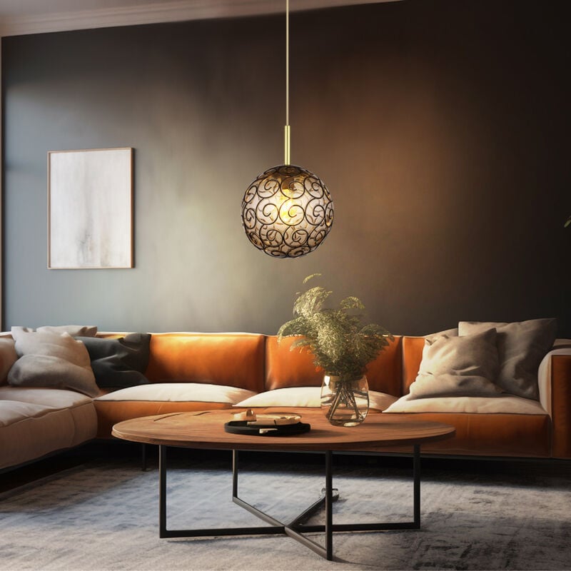 Suspension lampe suspendue lampe de table à manger noir or verre lampe de salon ambre