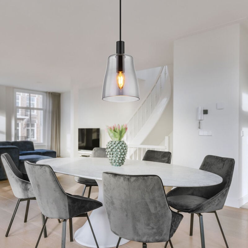 Suspension salle à manger plafonnier lampe suspendue aluminium verre noir d 14,5 cm