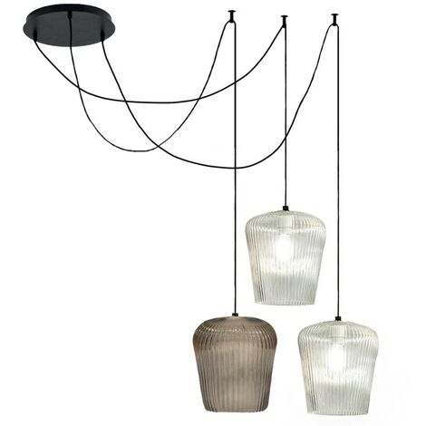 Suspension gea luce numa bt3 mix e27 led lustre en verre ambré transparent plafonnier moderne, finition métal noir