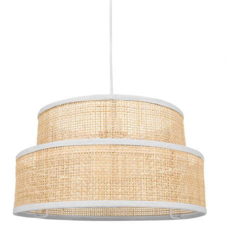 Suspension gigogne ronde en métal et paille – Abat-jour en cannage – Dimensions 35x35x122 cm – Douille E27 pour ampoule – Ostaria