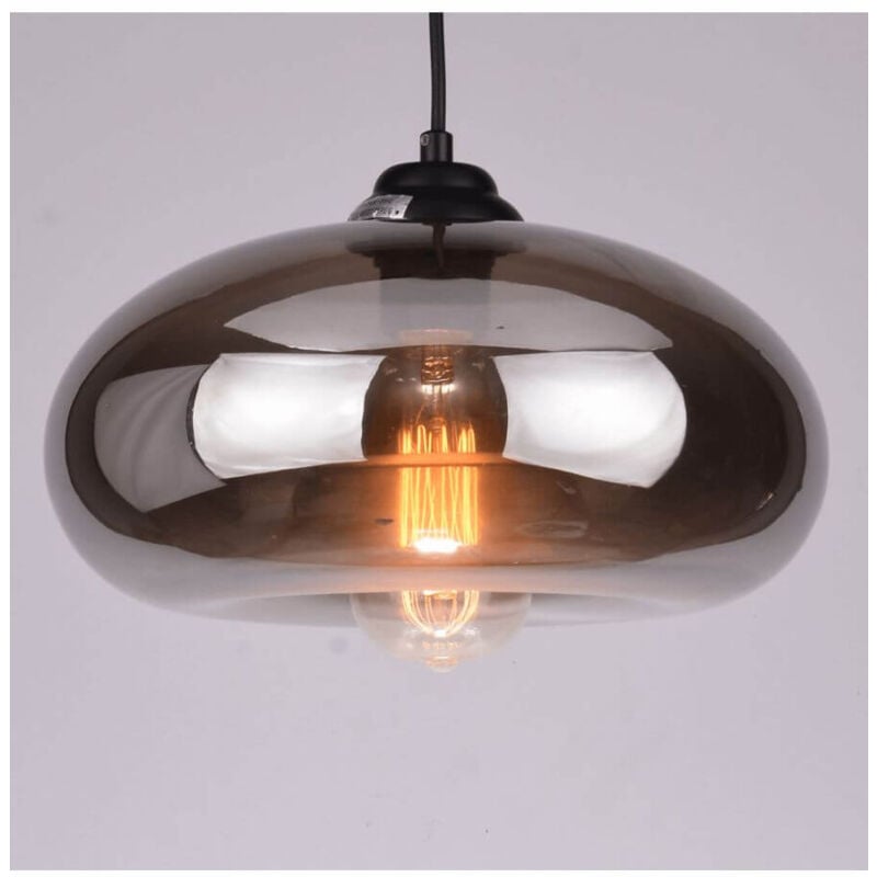 Kosilum - Suspension goutte d'eau verre fumé noire - Ellipse