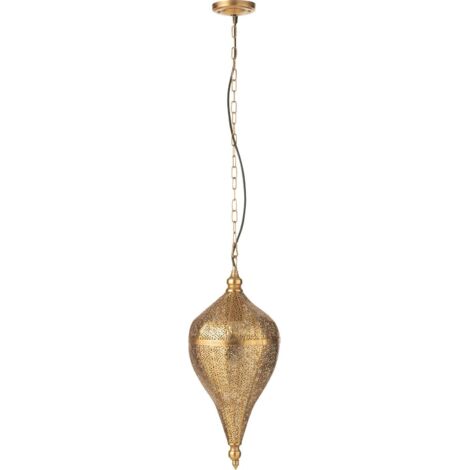 Suspension goutte dorée en métal pour salon élégant - Doré finition métal ajouré