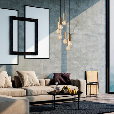 Suspension grappe vintage noir et or 7 lampes SILE