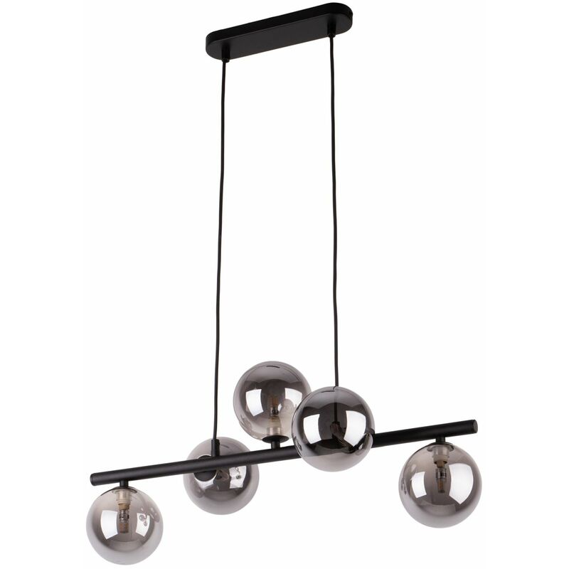 Suspension Gris Noir Métal Verre 5 flammes Suspension Gris Noir Métal Verre 5 flammes