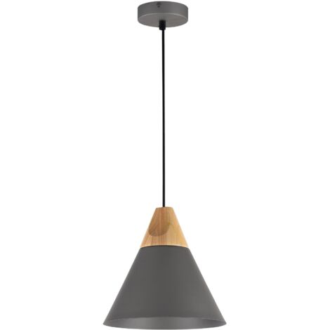 Suspension grise métal/bois hêtre Maytoni Bicones Ø22cm