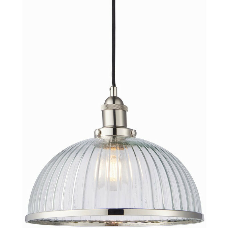 Endon - Hansen - Luminaire suspendu à 1 lumière, nickel brillant, verre nervuré, E27