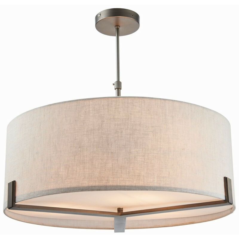Endon - Lighting Hayfield - Suspension Assiette Effet Bronze Brossé & Lin Naturel 3 Lumières Dimmable IP20 - E27