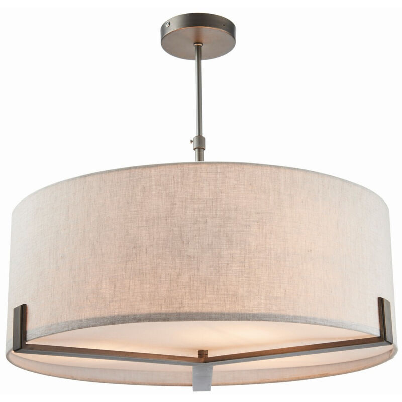 Lighting Hayfield - Suspension Assiette Effet Bronze Brossé & Lin Naturel 3 Lumières Dimmable IP20 - E27 - Endon Lighting Hayfield - Suspension Assiette Effet Bronze Brossé & Lin Naturel 3 Lumières Dimmable IP20 - E27 - Endon