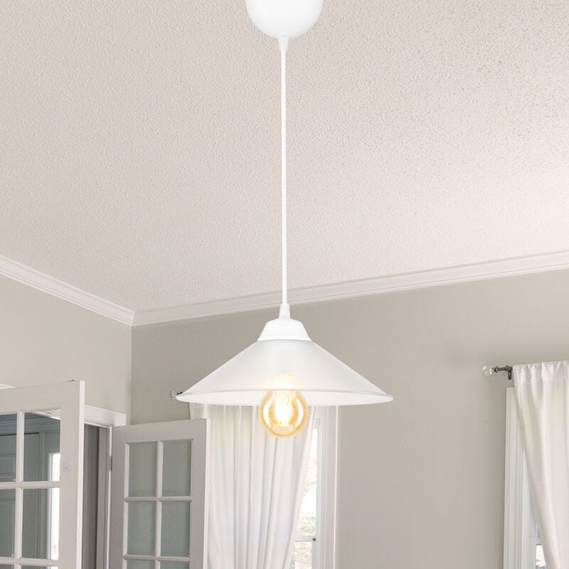 Suspension Hereford en plastique hauteur 48 cm E27 blanc / transparent [ Lux.pro