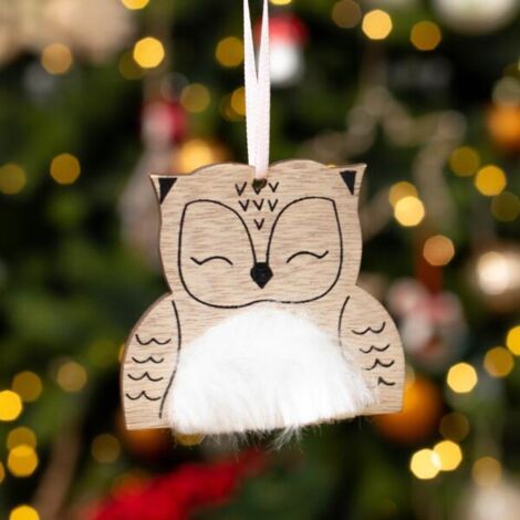 Suspension Hibou fourrure de Noël Naturel