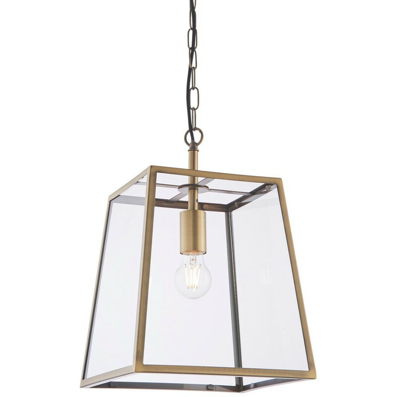 Endon - Lampe à Suspension Simple Plaque Laiton Antique Mat, Verre Clair