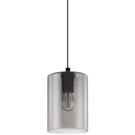 Suspension Îlot de Cuisine Cadaques en Verre Cylindre Fumé avec 1xE27 Ø16 cm Eglo