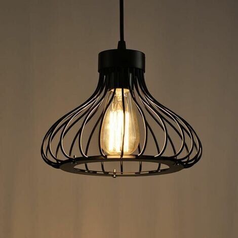 Suspension Industriel Vintage Métal Suspensions Cage Noir Retro Plafonnier Luminaire Vintage Plafond  E27