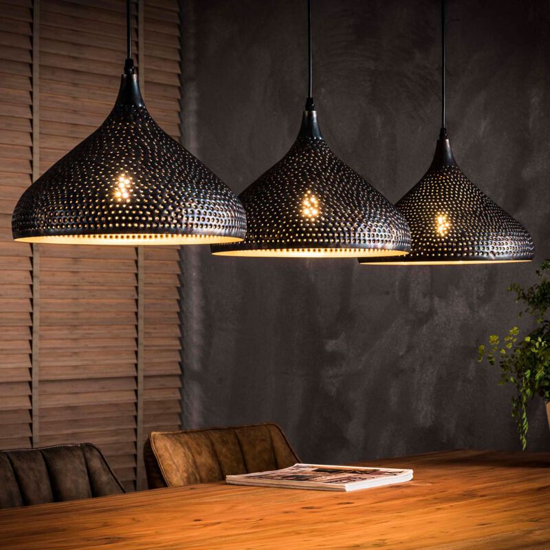 M&s - Suspension industrielle 3 lampes forme entonnoir en métal noir et marron M&s - Suspension industrielle 3 lampes forme entonnoir en métal noir et marron