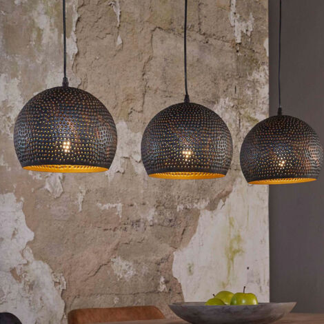 Suspension industrielle 3 lampes rondes 25 cm en métal noir - AMP