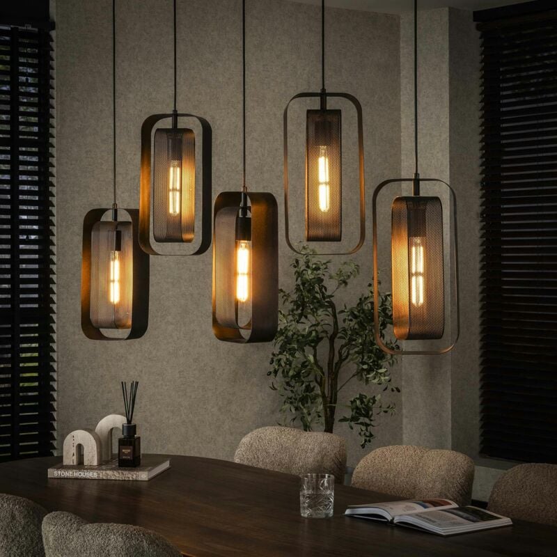 Suspension industrielle à double cadre 5 lampes ralf