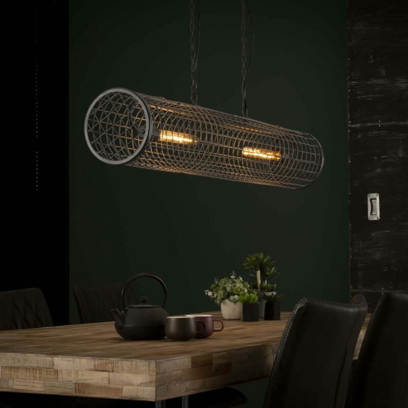 Pier Import - Suspension industrielle cylindre grillagé 2 lampes ralf