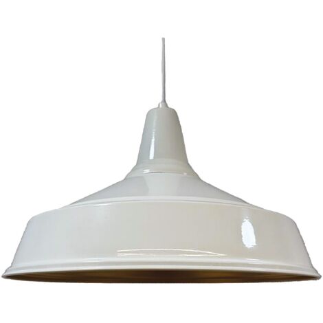 Suspension Industrielle en Métal Blanc Peint à la Main – Lustre Vintage E27 Ø41 cm pour Salon, Chambre ou Salle à Manger
