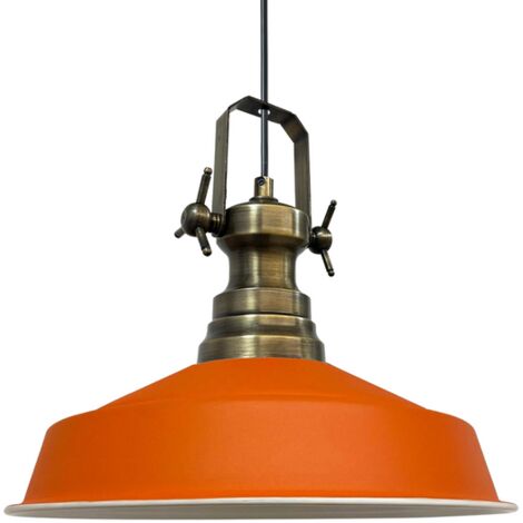 Suspension Industrielle en Métal Orange Peint à la Main – Lustre Vintage E27 Ø41 cm pour Salon