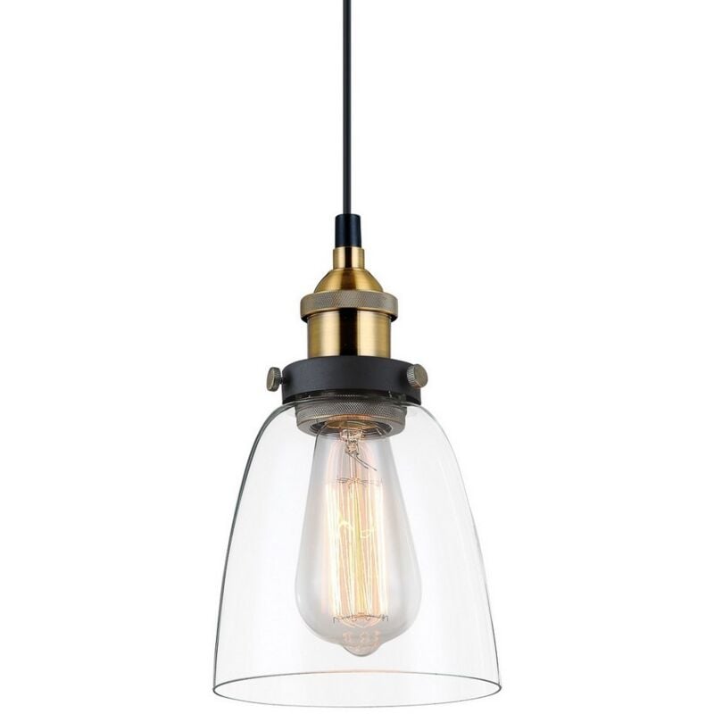 Italux - Francis - Suspension Industrielle Et Rétro Noir, Or 1 Lumière avec Abat-Jour Clair, E27 Dimmable