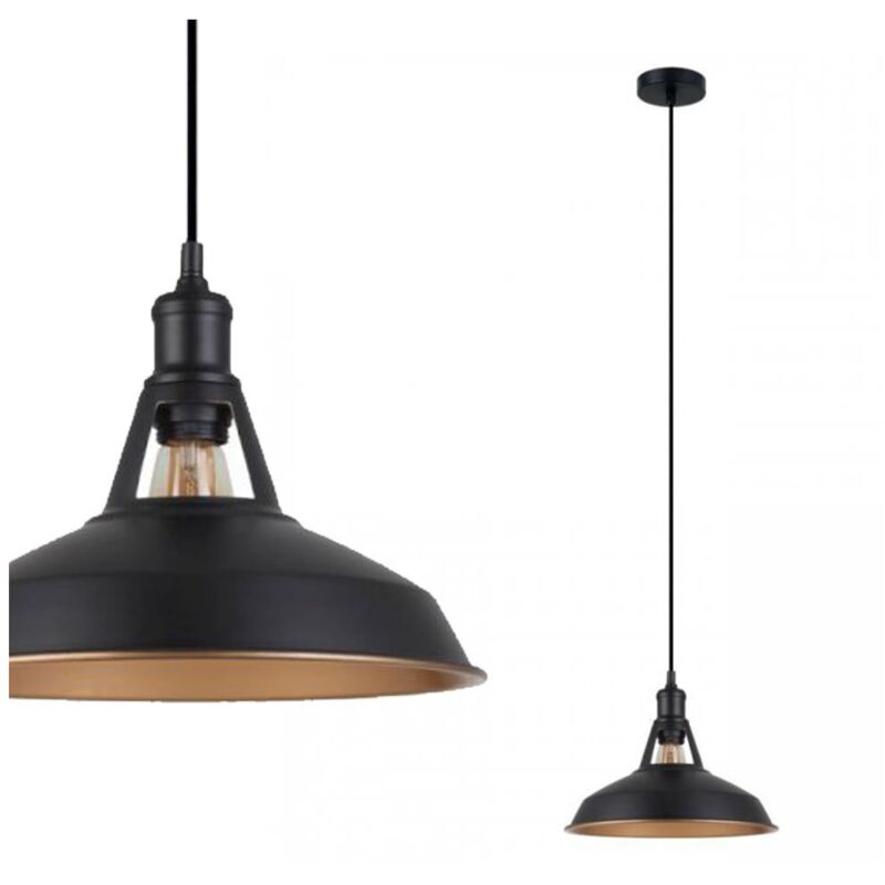Italux Freya - Suspension industrielle et rétro noire à 1 lumière avec abat-jour noir, or, E27