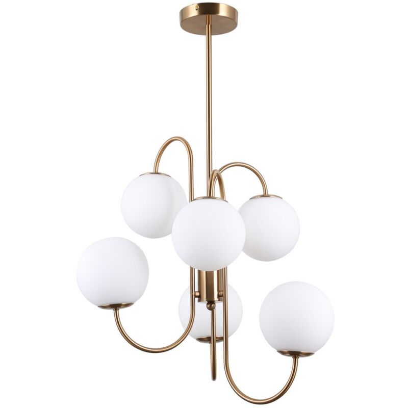Italux - Gela - Suspension Industrielle Et Rétro Miel Laiton 6 Lumière Avec Abat-Jour Blanc, G9 Italux - Gela - Suspension Industrielle Et Rétro Miel Laiton 6 Lumière Avec Abat-Jour Blanc, G9