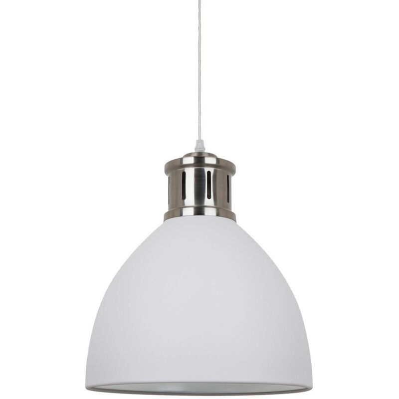 Italux - Lola - Suspension Industrielle Et Rétro Blanc, Nickel Satiné 1 Lumière avec Abat-Jour Blanc, E27