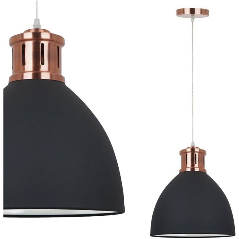 Lola - Suspension Industrielle Et Rétro Graphite, Cuivre Rouge 1 Lumière avec Abat-Jour Graphite, E27 - Italux Lola - Suspension Industrielle Et Rétro Graphite, Cuivre Rouge 1 Lumière avec Abat-Jour Graphite, E27 - Italux