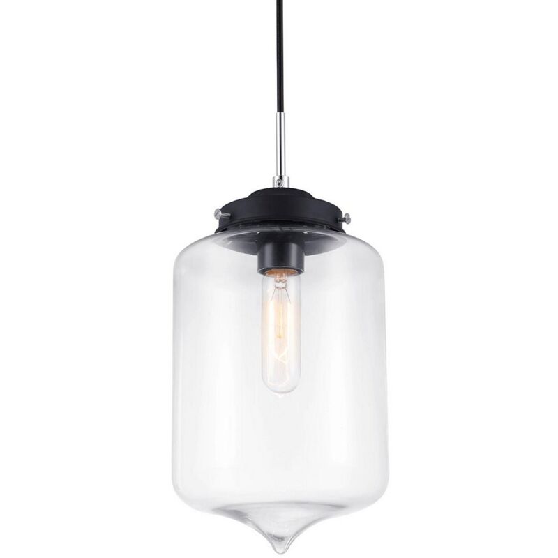Tube - Suspension industrielle et rétro noire 1 lumière avec abat-jour transparent, E27 - Italux
