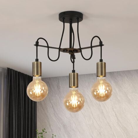 GOECO Suspension Industrielle, Lustre Plafonnier Vintage Métal E27, Lustre Rétro Noir Réglable pour Salon Cuisine Salle à Manger Bar Couloir Chambre, 3 Lumières (Ampoule Non Incluse)