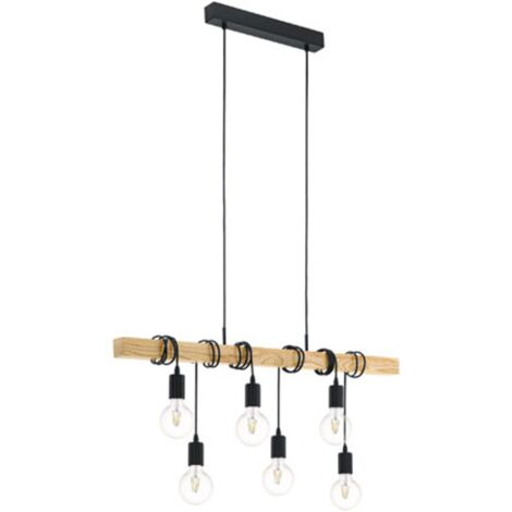 Eglo – Suspension industrielle en métal et bois 100 cm – 6 douilles E27 – Compatible ampoules LED – Installation plafond