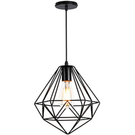 Suspension industrielle métal lustre abat-jour contemporain forme diamant 26cm - Noir