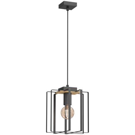 Suspension industrielle noir bois E27 Kortez Luminex