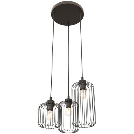 Suspension industrielle noire Ø30 3 cages VANDER E27