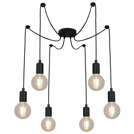 Suspension Industrielle Noire Araignée 6 Descentes Câble