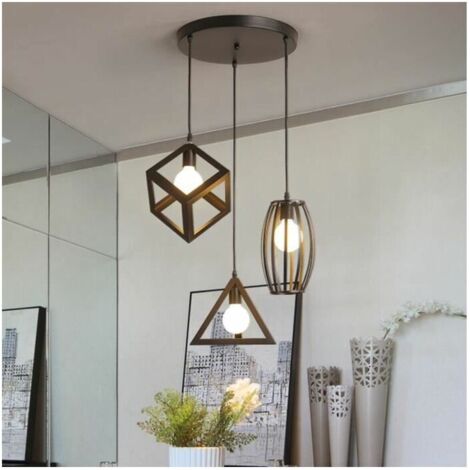 Suspension industrielle rétro cage en 3 forme différentes, Lustre abat-jour vintage E27 luminaire E27 Noir pour Restaurant Terrasse Salons
