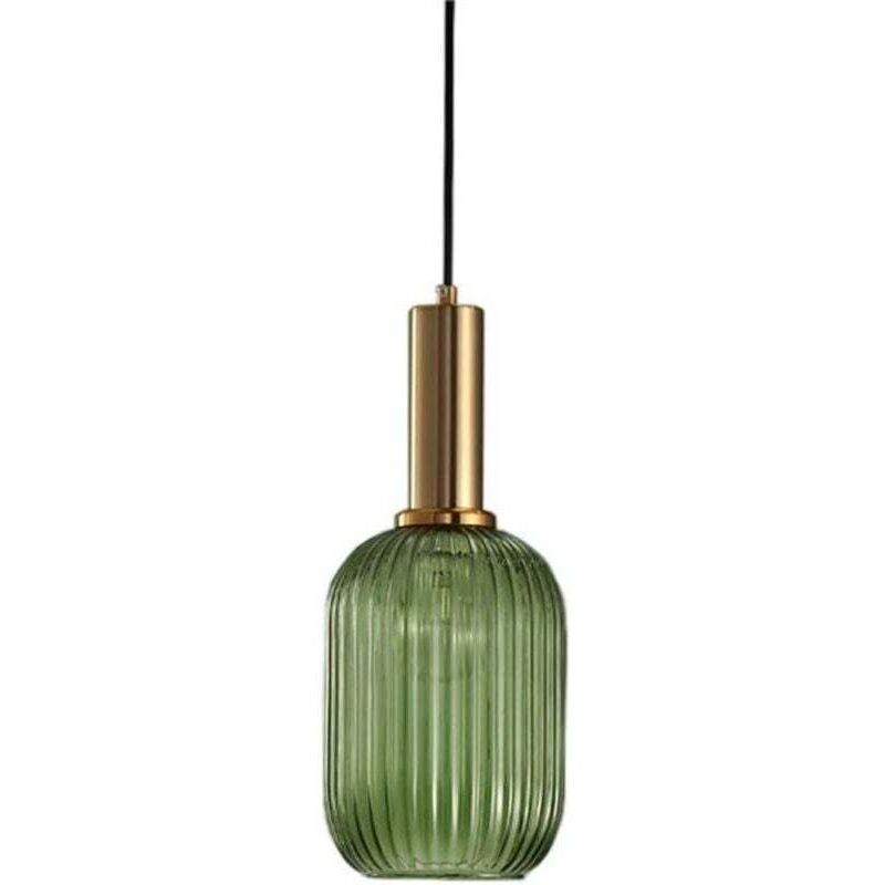 Suspension Industrielle Vintage en Verre Nervuré avec Finition Laiton Poli pour Salle à Manger Cuisine ou Chambre (Vert, 13 cm) Ortviai