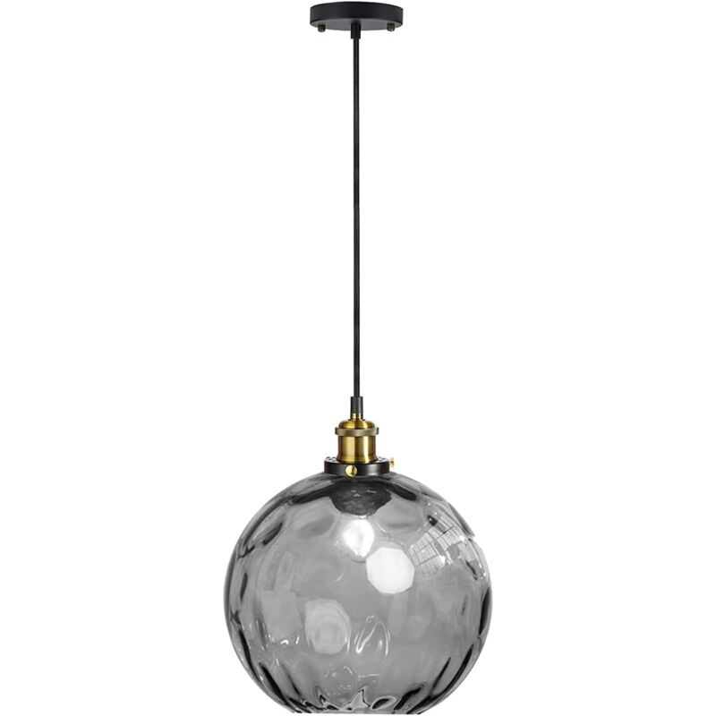Suspension Industrielle Vintage en Verre Ondulé Sphérique Coloré de 20cm, Lampe Suspendue de Plafond Rétro Loft Bar E27 en Finition Bronze (Gris)