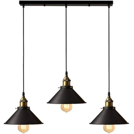 STOEX Suspension industrielle vintage luminaire abat-jour 22cm , rétro lustre en métal fer lampe plafonnier corde ajustable ,E27 Noir