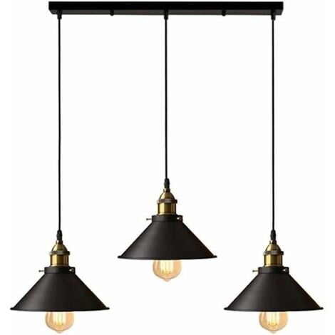 Suspension industrielle vintage luminaire abat-jour 22cm , rétro lustre en métal fer lampe plafonnier corde ajustable ,E27 Noir