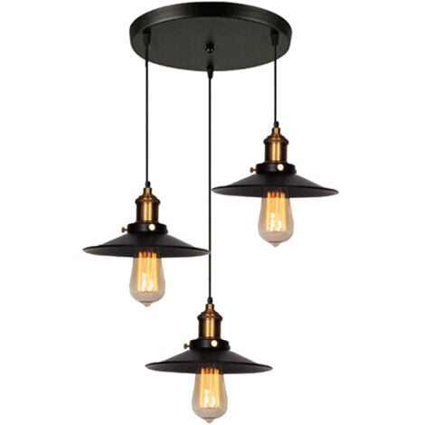 STOEX Suspension industrielle vintage luminaire en métal fer , rétro lustre lampe plafonnier corde ajustable pour salon cuisine salle à manger bar