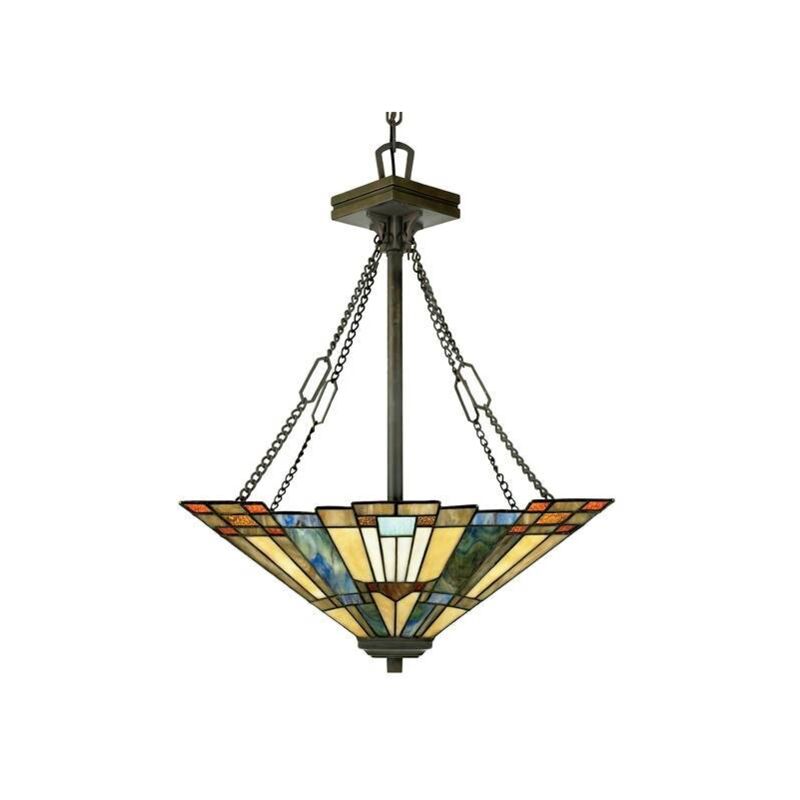 Elstead Inglenook - Suspension à 3 ampoules au fini bronze, Tiffany, E27