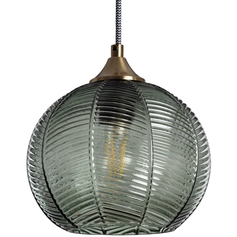 Suspension luminaire métal et verre effet cristal Romane vert ø 20cm