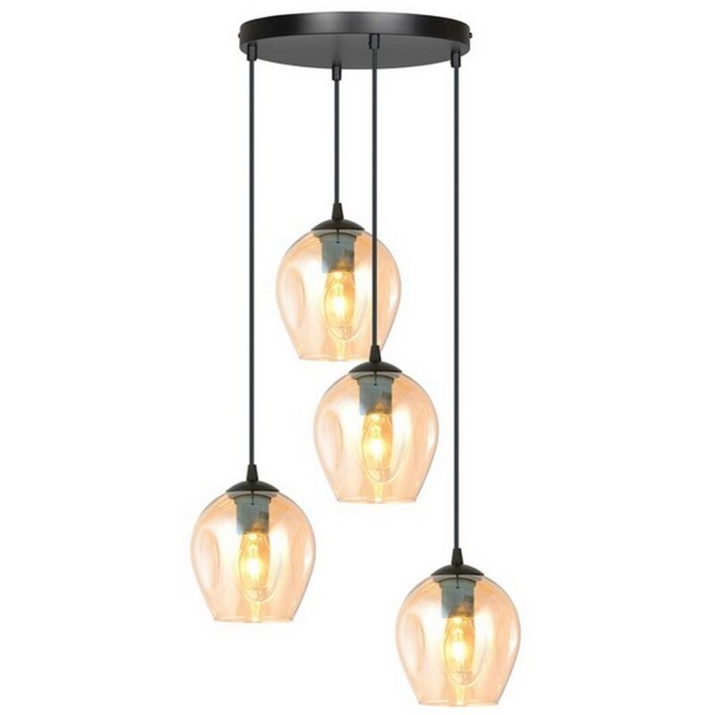 Suspension Istar, Acier peint par poudrage, Verre, Noir, Ambre, 40x100x40 cm