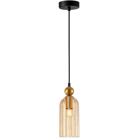 Suspension Italux Narisa noir doré verre ambre E27