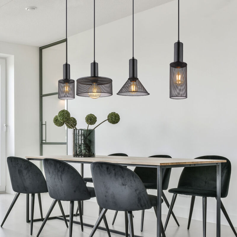 Suspension, 4 flammes, lampe de salon, lampe de table à manger, suspension industrielle, noir, métal, 1x E27, DxH 10 x 120 cm