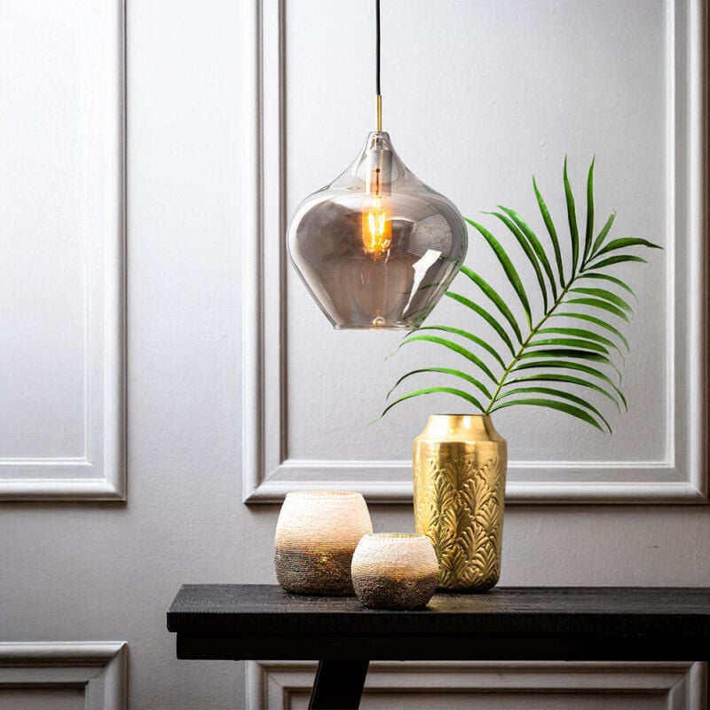 Suspension Karel Verre Fume Diamètre 27 Laiton